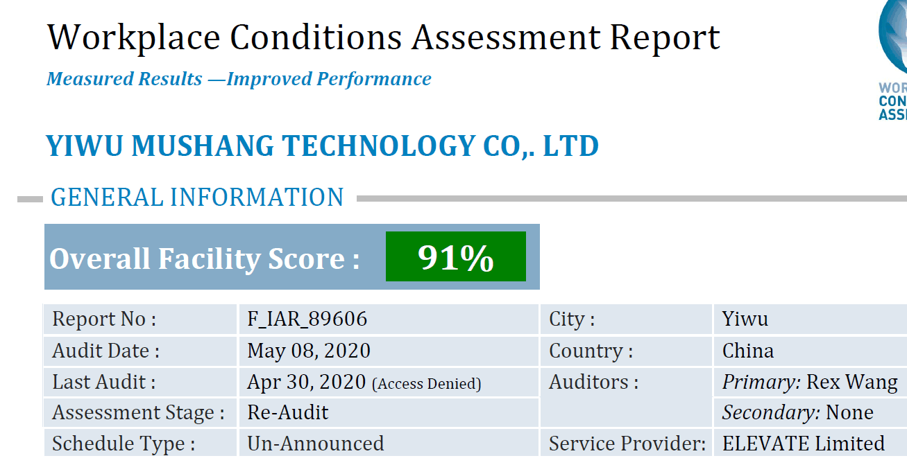 恭祝義烏市木上電子科技有限公司順利通過ELEVATE WCA驗廠審核