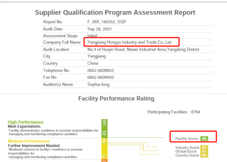 祝賀陽江恒裕工貿有限公司順利通過WCA/SQP驗廠審核